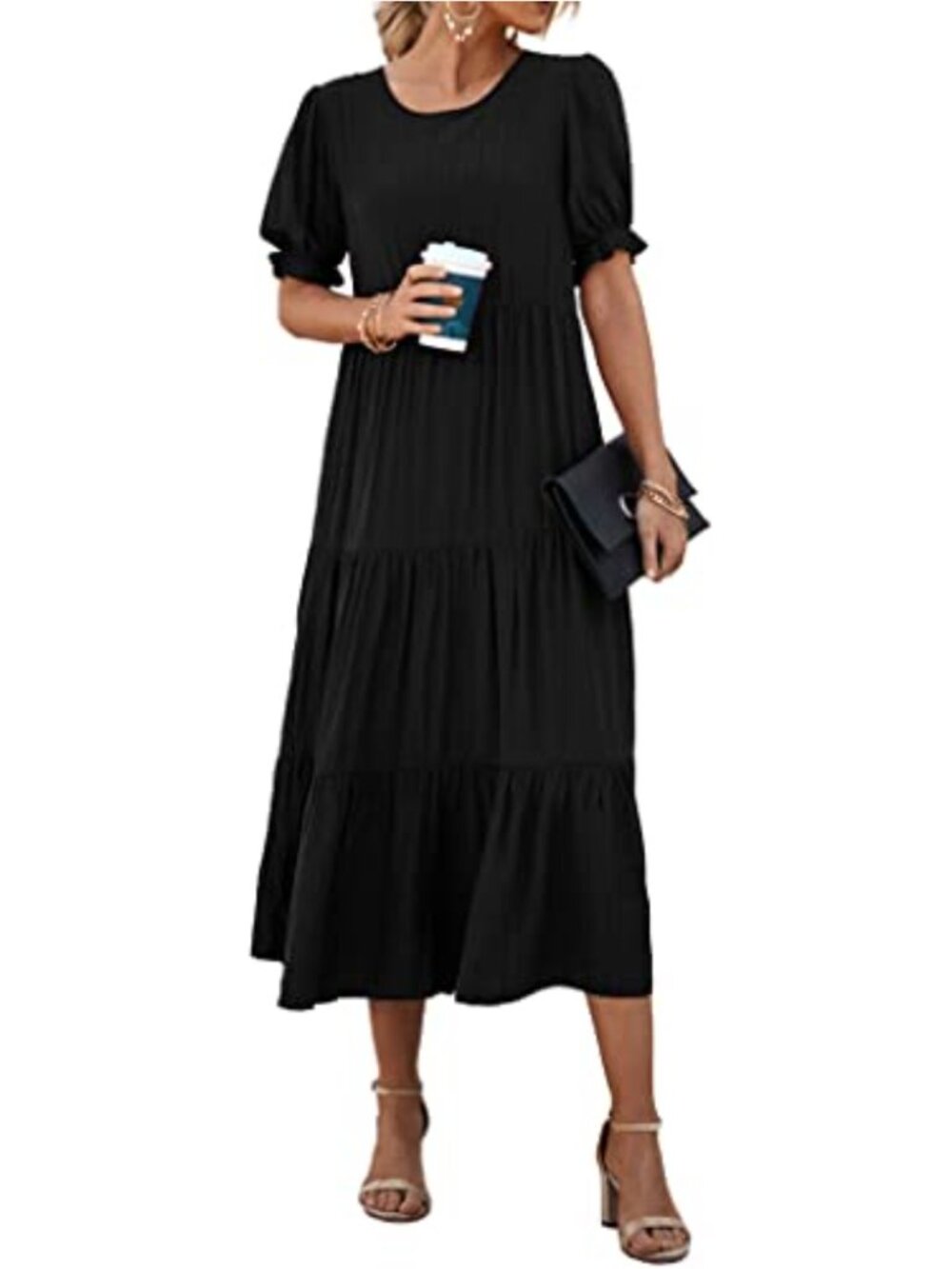 Bohemian Floral Print Midi Dress, Puff Sleeve